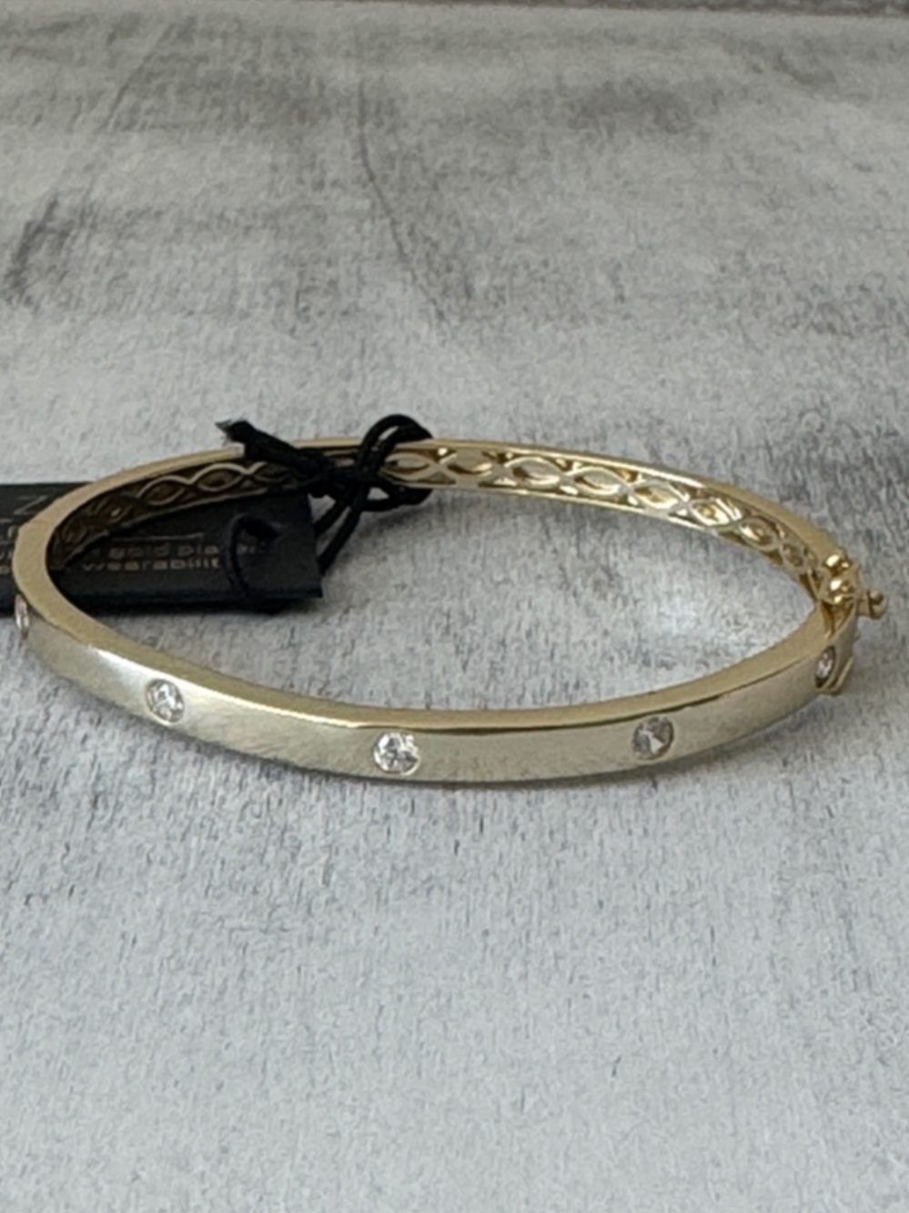 Rachel Zoe Gold Plated Brass Bangle Bracelet w 5 CZ studs